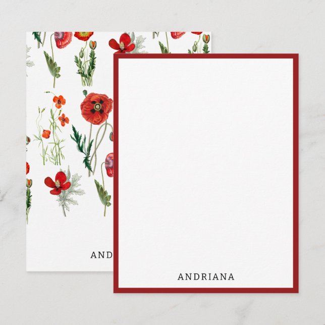 Red Watercolor Poppies Florals Card (Front/Back)