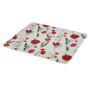 Red Watercolor Poppies Florals Cutting Board