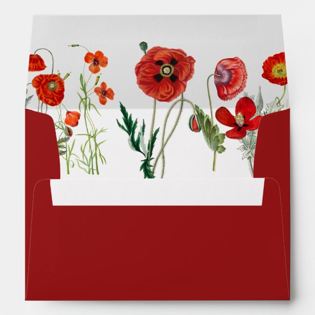 Red Watercolor Poppies Florals Envelope (Back (Bottom))
