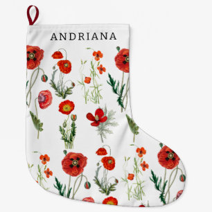 Red Watercolor Poppies Florals Large Christmas Stocking