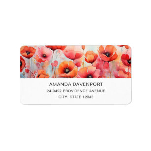 Red Watercolor Poppies in a Field Address Label
