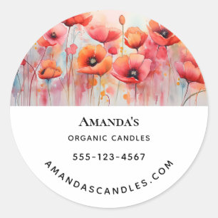 Red Watercolor Poppies in a Field Business Classic Round Sticker