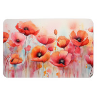 Red Watercolor Poppies in a Field