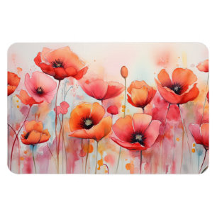 Red Watercolor Poppies in a Field Magnet
