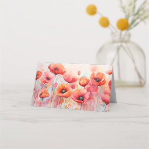 Red Watercolor Poppies in a Field Place Card