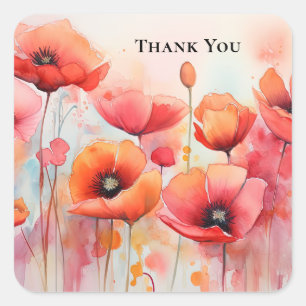 Red Watercolor Poppies in a Field Square Sticker