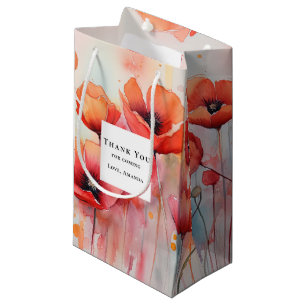 Red Watercolor Poppies in a Field Thank You Small Gift Bag