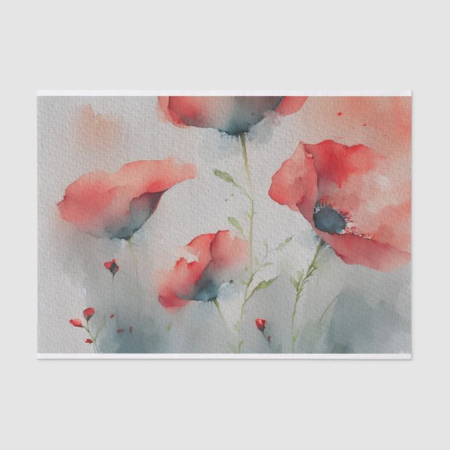 Red Watercolor Poppies Tissue Paper (Front)