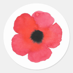Red Watercolor Poppy Classic Round Sticker