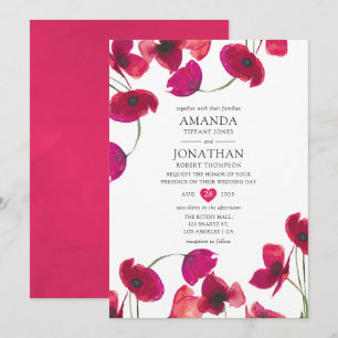 Red Watercolor Poppy Wedding Invitation