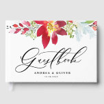 Red Watercolor Red Christmas Flowers Wedding Guest Book<br><div class="desc">Celebrate with this floral wedding guest book. Guest can record happy memories or leave well wishes. It features watercolor illustrations of red flowers, blooms, green foliage and pine needles with elegant script and modern typography. Personalise by adding names, dates and photo. This floral guest book is perfect for spring and...</div>