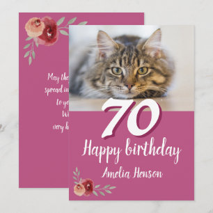 Red Watercolor Rose Cat Photo 70th Birthday