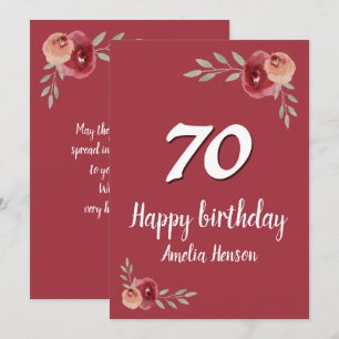 Red Watercolor Rose Floral 70th Birthday