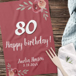 Red Watercolor Rose Floral 80th Birthday Tea Towel<br><div class="desc">Red Watercolor Rose Floral 80th Birthday kitchen towel. Watercolor roses in red and orange colours. Add name and celebration date. You can change the age number.</div>