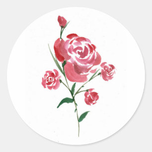 Red Watercolor Roses Classic Round Sticker