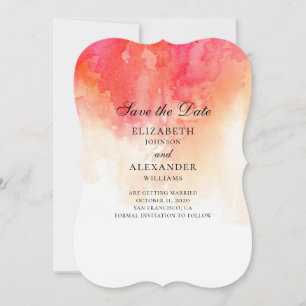 Red watercolor save the date. Peach wedding modern Save The Date