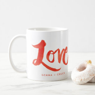 Red Watercolor Script Love Mug with Custom Text