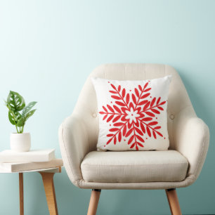 Red Watercolor Snowflake  Cushion