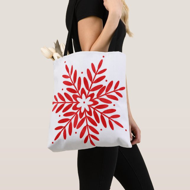 Red Watercolor Snowflake  Tote Bag (Close Up)