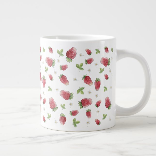 Red Watercolor Strawberries Large Coffee Mug (Right)