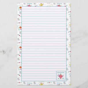 Red Watercolor Teapot Blue Lined Stationery
