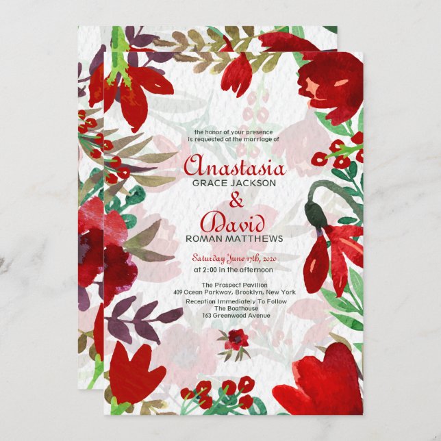 Red Watercolor Tulips Invitation (Front/Back)