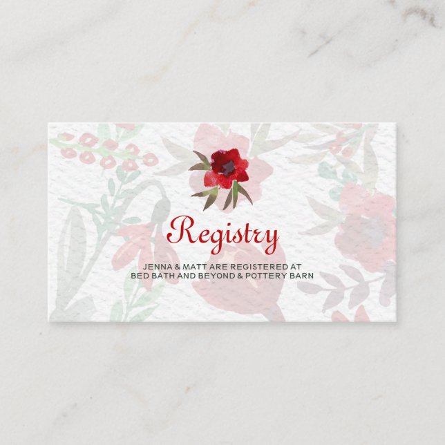 Red Watercolor Tulips Wedding Registry Card (Front)