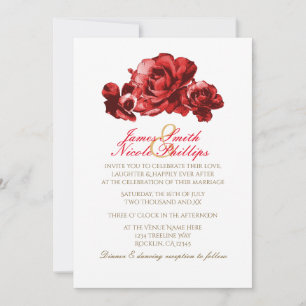 Red Watercolor Vintage Roses Wedding Invitations