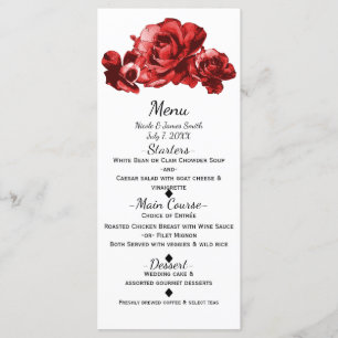 Red Watercolor Vintage Roses Wedding Menu Card