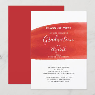 Red Watercolor Wash Graduation Party Invitation