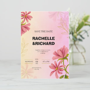 Red watercolor wedding invitation