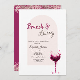 Red Watercolor Wine Glass Confetti Brunch & Bubbly Invitation