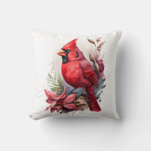 Red Watercolor Winter Cardinal Bird