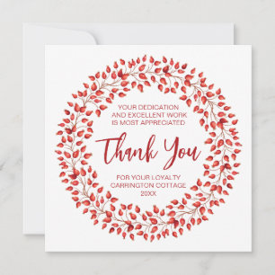Red Watercolor Wreath Corporate Christmas. Thank You Card