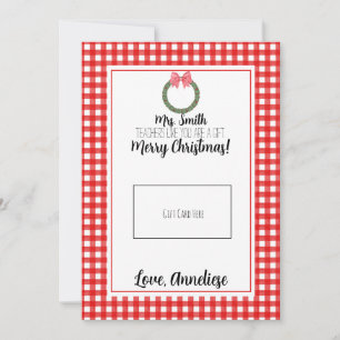 Red Watercolor Wreath Teacher Christmas Gift Card