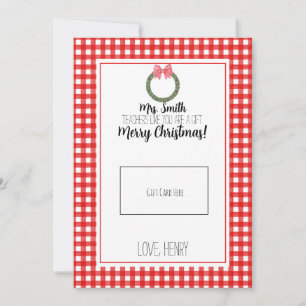 Red Watercolor Wreath Teacher Christmas Gift Card