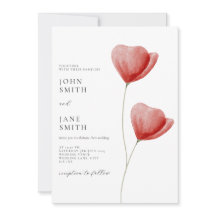 Red watercolour floral wedding invitation