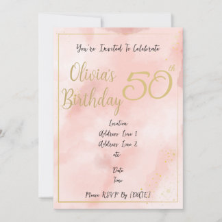 Red Watercolour & Gold Border Birthday Invitation