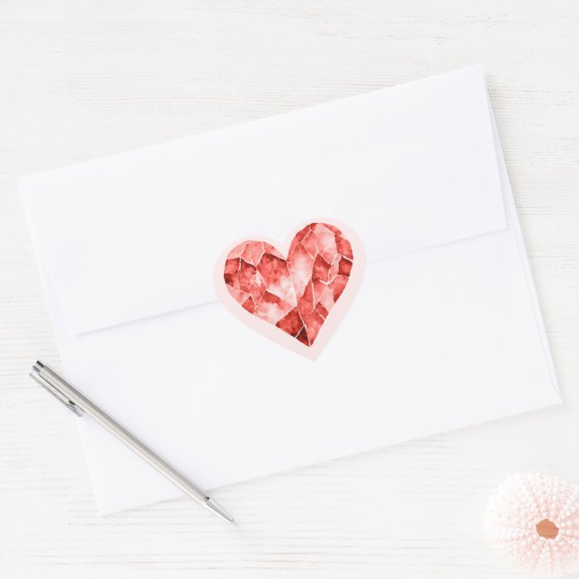 Red watercolour heart diamond style heart sticker (Envelope)