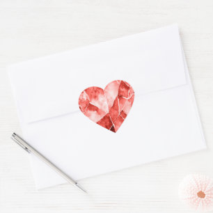 Red watercolour heart diamond style sticker