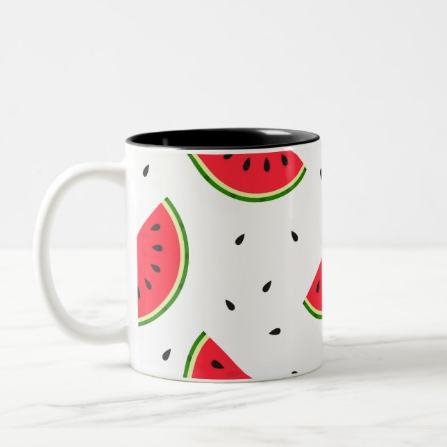 Red watermelon fruit Two-Tone coffee mug (Left)