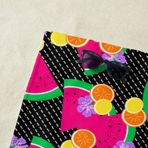 Red Watermelon Yellow Lemons Tropical Beach Towel