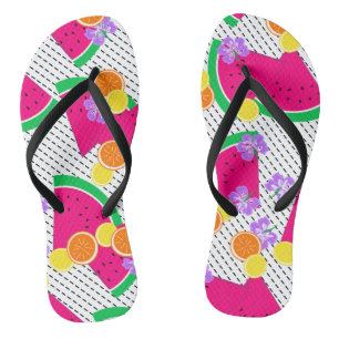 Red Watermelon Yellow Lemons Tropical Flip Flops