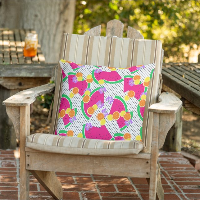 Red Watermelon Yellow Lemons Tropical on white Cushion (Chair)