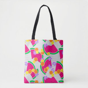 Red Watermelon Yellow Lemons Tropical on White Tote Bag