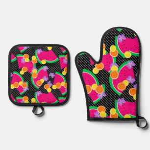 Red Watermelon Yellow Lemons Tropical Oven Mitt & Pot Holder Set