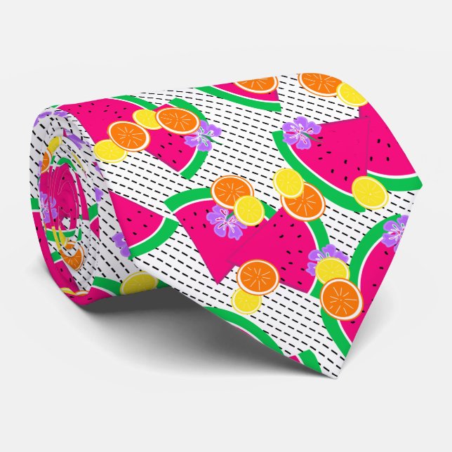 Red Watermelon Yellow Lemons Tropical Tie (Rolled)