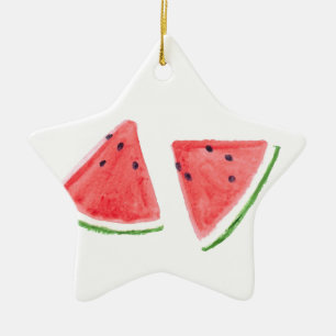 Red Watermelons fruit watercolor food vegan  Ceramic Tree Decoration