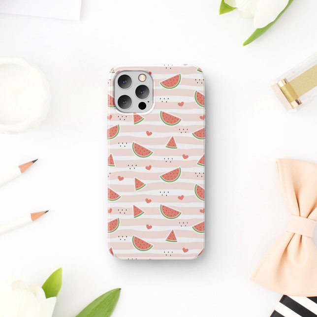 Red Watermelons, Hearts, Stripes, Summer Pattern Case-Mate iPhone Case (Creator Uploaded)