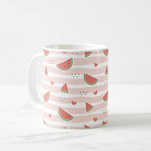 Red Watermelons, Hearts, Stripes, Summer Pattern Coffee Mug